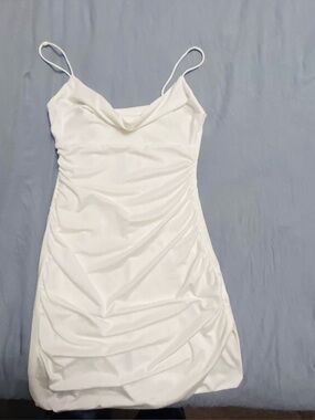 White Cowl Neck Spaghetti Strap Dress